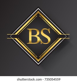 BS Letter logo in a square shape gold and silver colored geometric ornaments. Vector design template elements for your business or company identity.