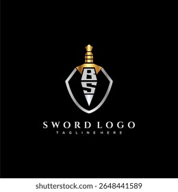 BS carta monograma de luxo para escudo e espada estilo imagem