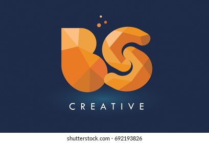 BS Letter With Origami Triangles Logo. Creative Yellow Orange Origami Design Letters.