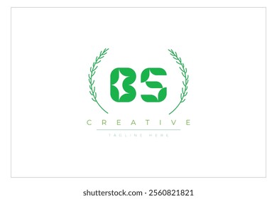 BS letters eco logo with leaf. Fresh nature and healthy leaf logo design.