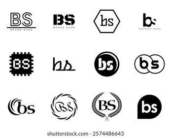 BS logo company template. Letter b and s logotype. Set different classic serif lettering and modern bold text with design elements. Initial font typography. Collection trendy business identity.