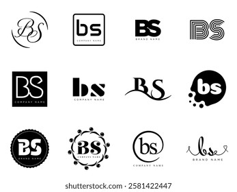 BS logo company template. Letter b and s logotype. Set different classic serif lettering and modern bold text with design elements. Initial font typography. Collection trendy business identity.