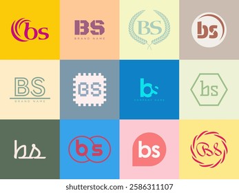 BS logo company template. Letter b and s logotype. Set different classic serif lettering and modern bold text with design elements. Initial font typography. Collection trendy business identity.