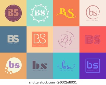 BS logo company template. Letter b and s logotype. Set different classic serif lettering and modern bold text with design elements. Initial font typography. Collection trendy business identity.