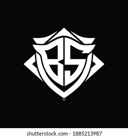 BS Logo monogram with shield and horn shape design template ON black background