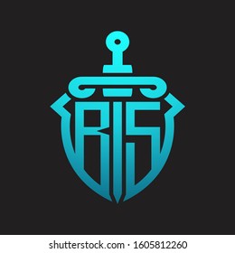 BS Logo monogram with sword and shield combination isolated blue colors gradient