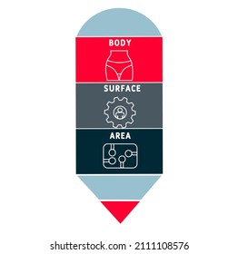 BSA - Body Surface Area acronym. business concept background.  vector illustration concept with keywords and icons. lettering illustration with icons for web banner, flyer