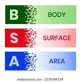 BSA - Acrónimo de superficie corporal. fondo de concepto de negocio. concepto de ilustración vectorial con palabras clave e iconos. ilustración con iconos para banner web, volante