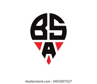 BSA letter location shape logo design. BRA letter location logo simple design