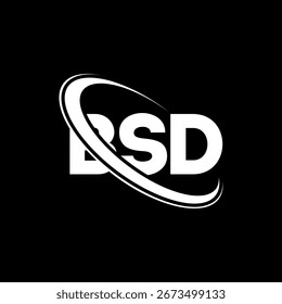 BSD-Logo. B SD-Buchstabe Logo-Design für BSD-Buchstaben. Initialen BSD-Logo mit Kreis und Großbuchstaben-Monogramm-Logo verknüpft. BSD Typografie für Technologie, Business und Immobilien Marke.