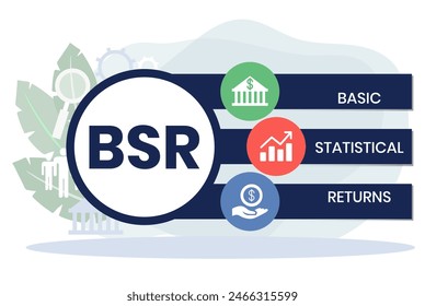 BSE. BOMBAY STOCK EXCHANGE acronym. Concept with keyword and icons. Flat vector illustration. Isolated on white.