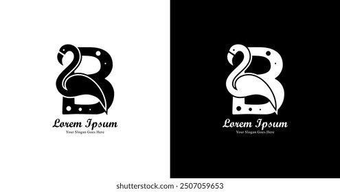 B-shaped logo design combined with flamingo