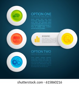 Bsiness design concept background with colorful elements and text field flat isolated vector illustration