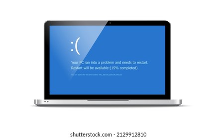 BSOD screen death error system crash laptop. Computer bluescreen bsod operating system alert