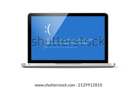 BSOD screen death error system crash laptop. Computer bluescreen bsod operating system alert