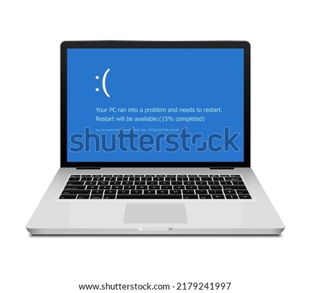 BSOD screen death error system crash laptop. Computer bluescreen bsod operating system alert