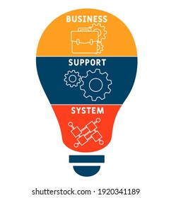 BSS - siglas del sistema de soporte empresarial. fondo de concepto de negocio. concepto de ilustración vectorial con palabras clave e iconos. ilustración con iconos para banner web, volante, página de inicio