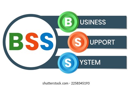 BSS - Business Support System acronym. business concept background. vector illustration concept with keywords and icons. lettering illustration with icons for web banner, flyer, landing page