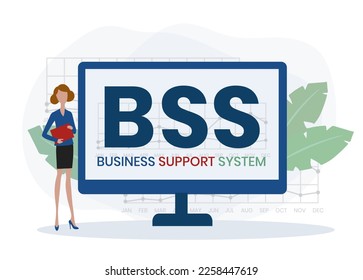 BSS - Business Support System acronym. business concept background. vector illustration concept with keywords and icons. lettering illustration with icons for web banner, flyer, landing page