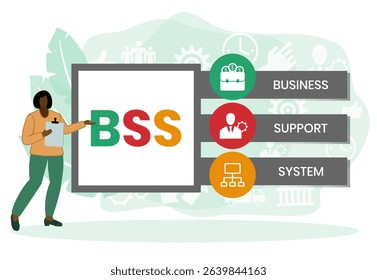 BSS - Business Support System acronym. business concept background. vector illustration concept with keywords and icons. lettering illustration with icons for web banner, flyer, landing page