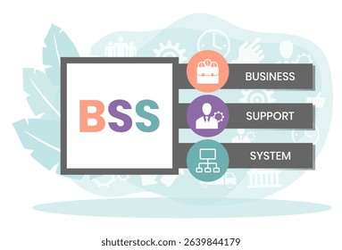 BSS - Business Support System acronym. business concept background. vector illustration concept with keywords and icons. lettering illustration with icons for web banner, flyer, landing page