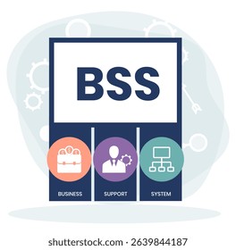BSS - Business Support System acronym. business concept background. vector illustration concept with keywords and icons. lettering illustration with icons for web banner, flyer, landing page