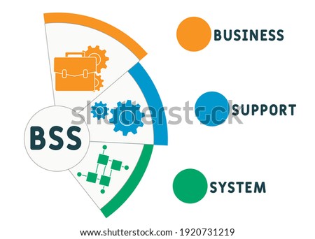 BSS - Business Support System acronym. business concept background. vector illustration concept with keywords and icons. lettering illustration with icons for web banner, flyer, landing page