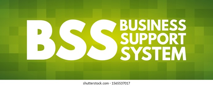 BSS Business Support System - components that a telecommunications service provider uses to run its business operations towards customers, acronym text concept background