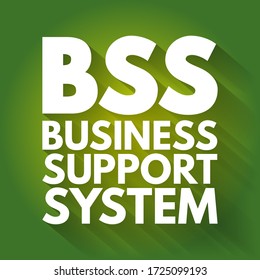 BSS Business Support System - components that a telecommunications service provider uses to run its business operations towards customers, acronym text concept background