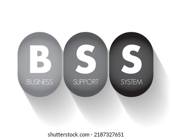 BSS Business Support System - Components That A Telecommunications Service Provider Uses To Run Its Business Operations Towards Customers, Acronym Text Concept Background