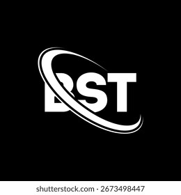 Logotipo de BST. Carta BST. Diseño del logotipo de la letra de BST. Logo de las iniciales B ST enlazado con el círculo y el logotipo del monograma en mayúsculas. Tipografía BST para tecnología, negocio y marca inmobiliaria.
