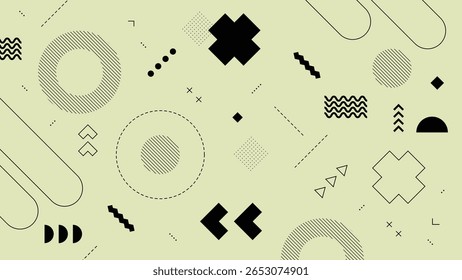 Plano de fundo abstrato com Memphis retro estilo elemento e verde amarelo pasta suave cor