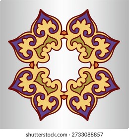 bstract ornamental frame illustration featuring symmetrical floral shapes and rich colors, perfect for invitations, packaging, wallpapers, logos, and decorative graphic design.