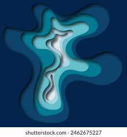 Abstrakter Papierschnitt mit blauem Hintergrund. Die topographische Karte des Canyons hat eine leichte Reliefstruktur, gekrümmte Schichten und Schatten. Papiertopographie Vorlage Kunst 3D Vektorgrafik Banner.