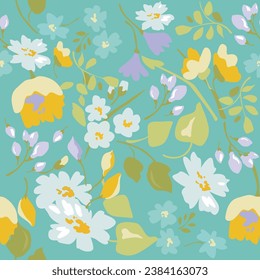 bstract a solid multicolor small and big flower mixed vector pattern arrangement with medium color, all over vector design with white background illustration