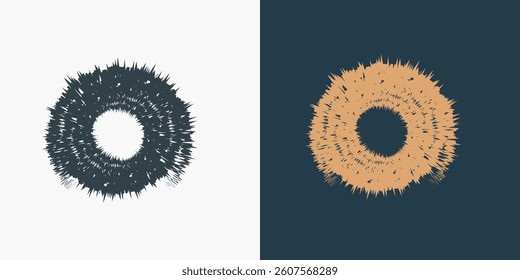 bstract Sun Logo. Geometric Lines Half of Sunburst with Colors and Black White Style isolated on Dual Background. Flat Vector Logo