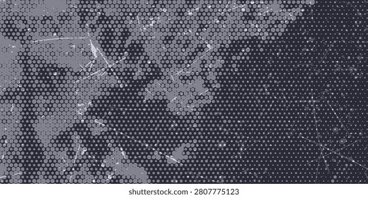 bstract vector torn monochrome halftone background. Scrathed dotted texture element.