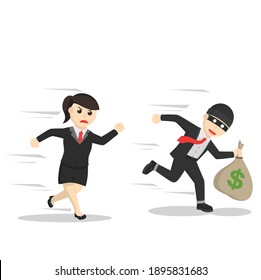 bsuiness woman secretary chasing a thief design character on white background
