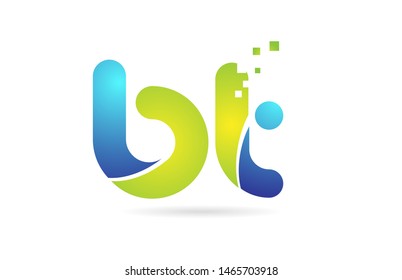 bt b t blue green alphabet combination letter logo design suitable for a company or business