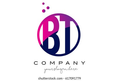 BT B T Circle Letter Logo Design with Purple Magenta Dots Bubbles Vector Illustration