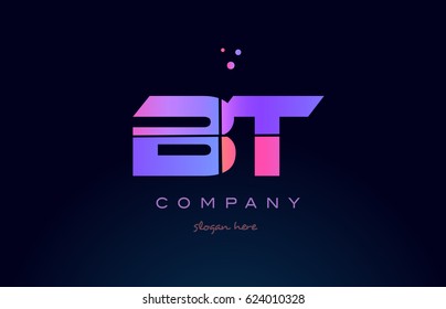 bt b t creative color blue background pink purple blue magenta alphabet letter company logo vector icon design