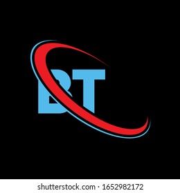 BT B T letter logo design. Initial letter BT linked circle upercase monogram logo red and blue. BT logo, B T design