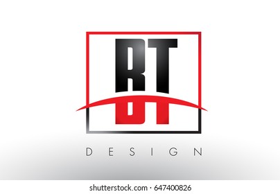 BT B T Logo Letters with Red and Black Colors and Swoosh. Creative Letter Design Vector.