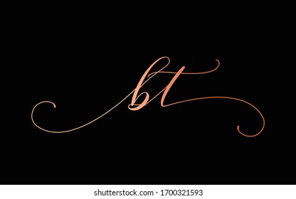 bt or b, t Lowercase Cursive Letter Initial Logo Design, Vector Template