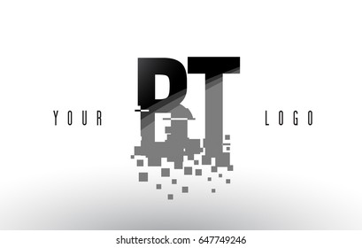 BT B T Pixel Letter Logo with Digital Shattered Black Squares. Creative Letters Vector Illustration.