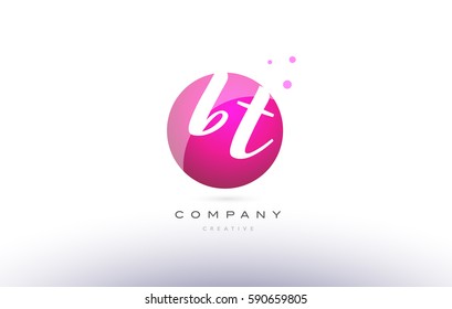 bt b t  sphere pink 3d alphabet company letter combination logo hand writting written design vector icon template 