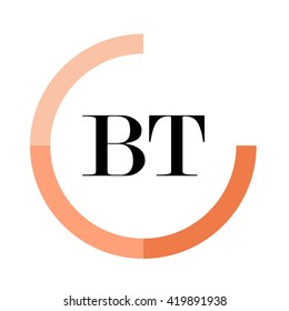 BT black letters , modern type of font , tree orange colors , simply alphabet like design identity