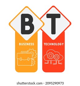 BT - Business Technology acronym. business concept background. vector illustration concept with keywords and icons. lettering illustration with icons for web banner, flyer, landing page