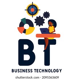 BT - Business Technology acronym. business concept background. vector illustration concept with keywords and icons. lettering illustration with icons for web banner, flyer, landing page