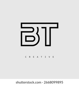 Logotipo de carta criativa BT - Monograma de linha mínima em contorno preto para design de identidade de marca moderno.